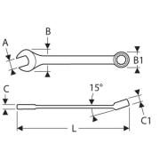 E110115 - Short combination wrench, 19 mm