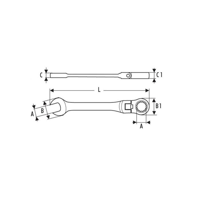 E110912 - Hinged ratchet combination wrench, 19 mm