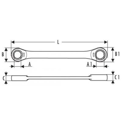 E110939 - Ratchet ring wrench, 14x15 mm