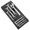 E111100 - Set of 7 ratchet combination wrenches + Adjustable wrenches, 8-19 mm