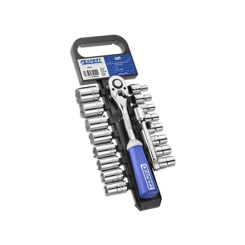 E032942 - Zestaw nasadek 6-kątnych 1/2", na szynie, 8 - 23 mm