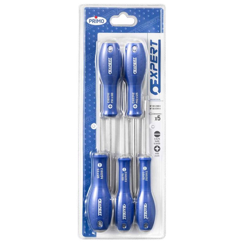 E160920 - Set of Primo screwdrivers for slotted head screws, Phillips®, 3,5 - 5,5 mm, PH1 - PH2 E160920 - Set of Primo screwdrivers for slotted head screws, Phillips®, 3,5 - 5,5 mm, PH1 - PH2