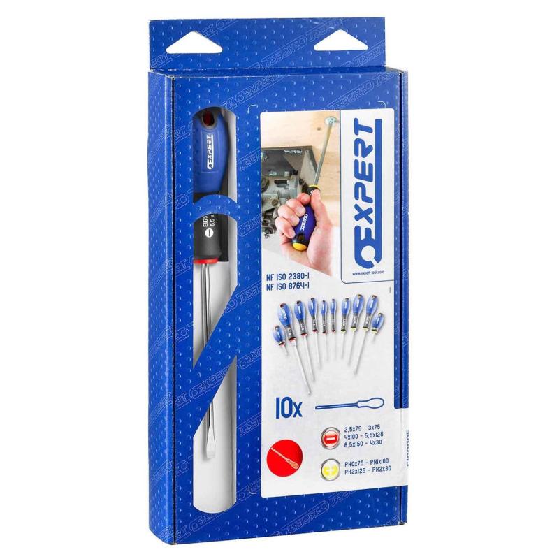 E160905 - Set of screwdrivers for slotted head screws, Phillips®, 2,5 - 6,5 mm i PH0 - PH2