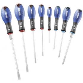 E160906 - Set of screwdrivers for slotted head screws, Pozidriv®, 3 - 8 mm i PZ0 - PZ2