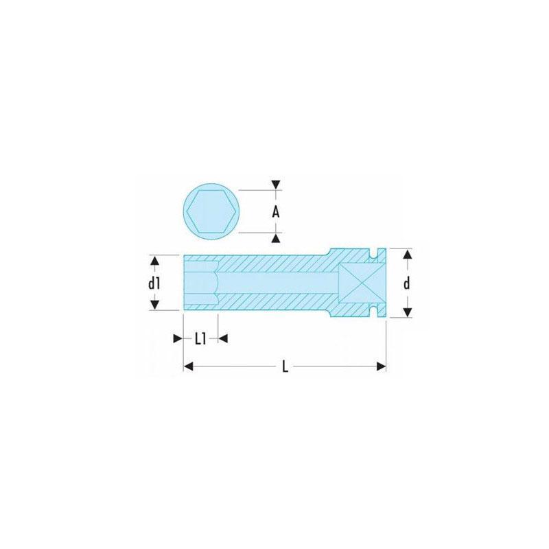 E042310 - 1" Hex long impact socket, metric, 36 mm