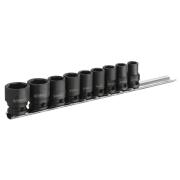 E041601 - Set of 3/8 "hex impact sockets on a rail,  8  - 19 mm