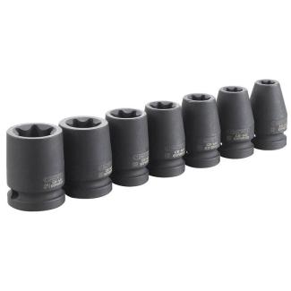 E041605 - Set of 1/2" TORX®, impact sockets on a rail, E10 - E24