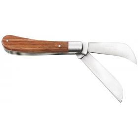 E117767 - Nóż z 2 ostrzami dla elektryków, rękojeść drewniana