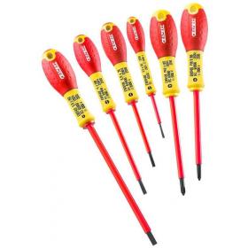 E160910 - Set of insulated screwdrivers 1000 V for slotted head screws, Phillips®, 2,5 - 5,5 mm, PH1 - PH2