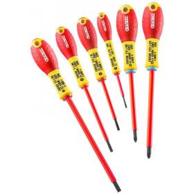 E160911 - Set of insulated screwdrivers 1000 V for slotted head screws, Pozidriv®, 2,5 - 5,5 mm, PZ1 - PZ2