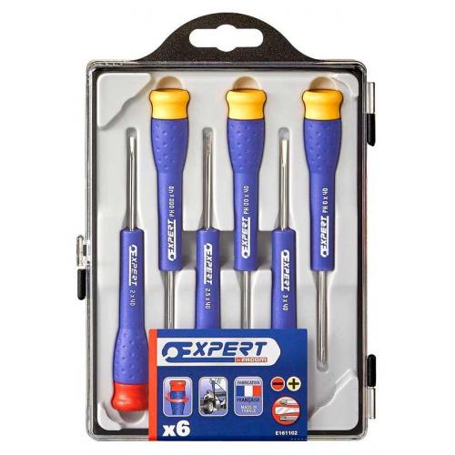 E161102 - Set of 6 precision screwdrivers for slotted head screws, Phillips®, 2 - 3 mm, PH000 - PH0